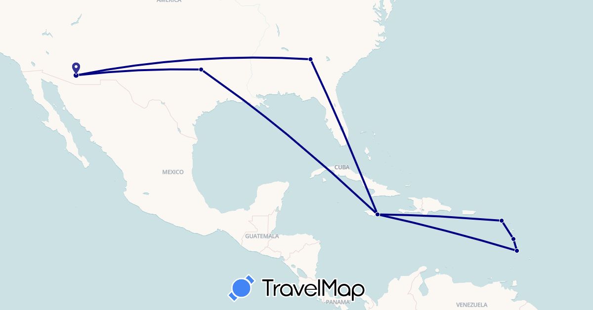 TravelMap itinerary: driving in Dominica, Jamaica, Saint Kitts and Nevis, Saint Lucia, United States (North America)